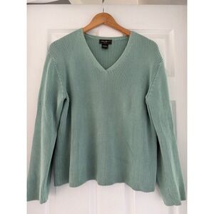 Eddie Bauer Womens Retro Chunky V Neck Seafoam Green Sweater 90s Mom Coastal